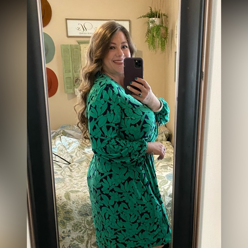 London Times Teal/Greenish and Navy Floral Dress - Picture 6 of 8